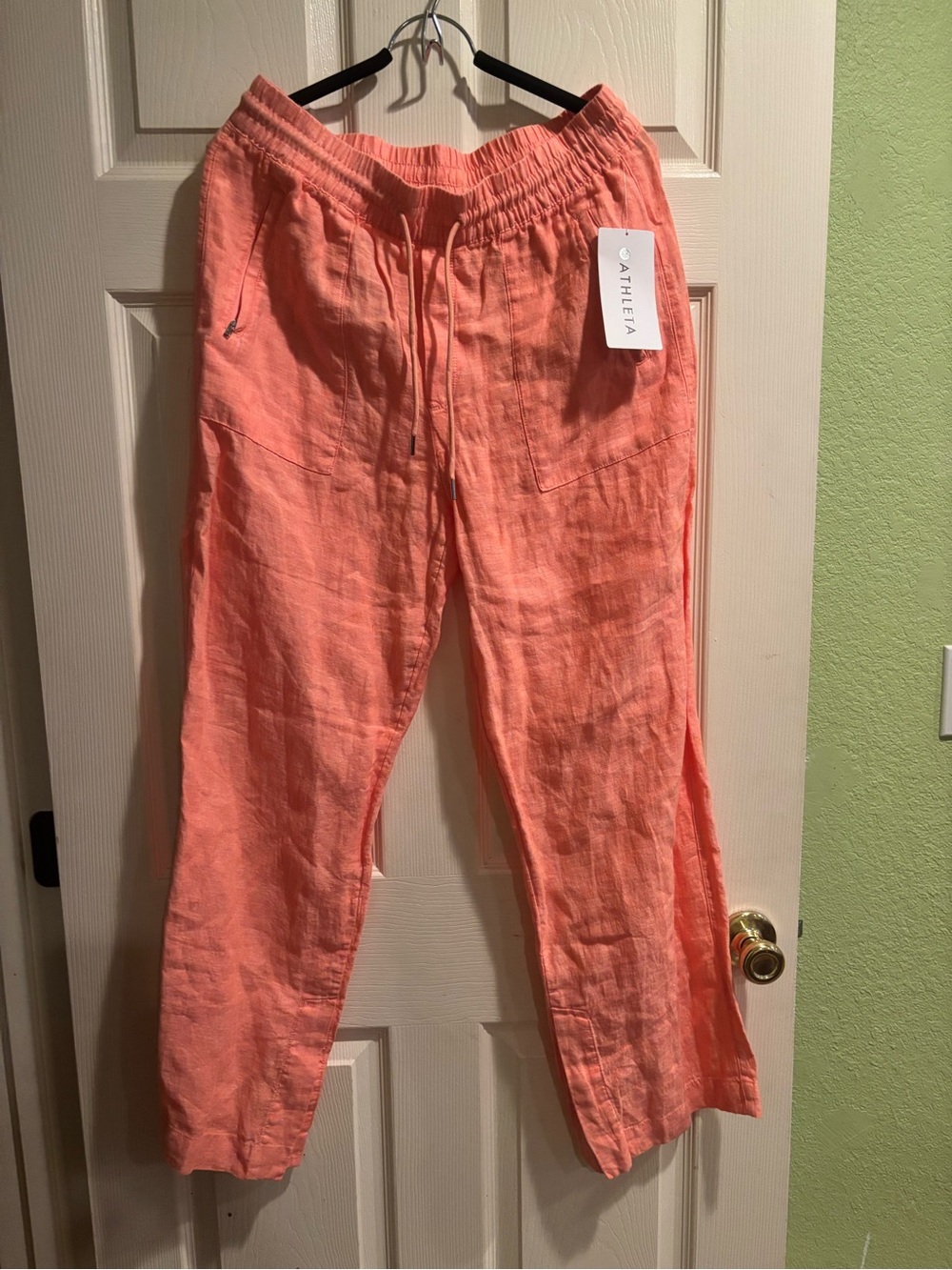 Athleta Coral Drawstring Wide-Leg Linen-Blend Pants